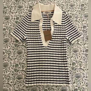 Boden Ribbed Pointelle Collared Top, XS
